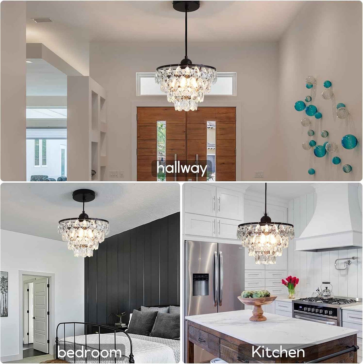 Gold Crystal Mini Chandelier - Modern Flush Mount Ceiling Light for Hallway & Bedroom