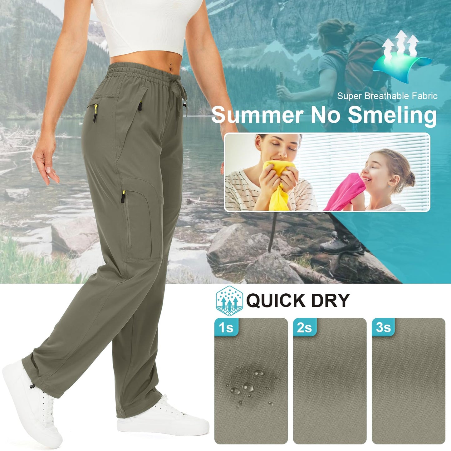 Toomett Women's Hiking Cargo Pants Quick Dry UPF50+ Outdoor Pants for Women Fishing Safari Travel Pants with Pockets,6608,Light Green,M