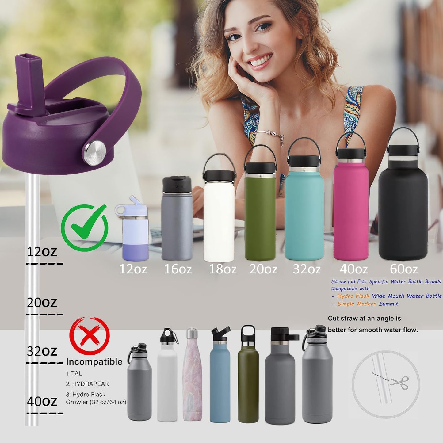 RRegeny Straw Lid for Hydro Flask Wide Mouth 32 40 oz, Lids with Flexible Handle compatible with HydroFlask, Replacement Sports Flex Cap Wide Mouth Top