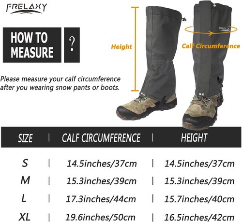 Frelaxy Ultra High-Performance Leg Gaiters - 100% Waterproof Hiking Gaiters with Adjustable Rubber Foot Strap