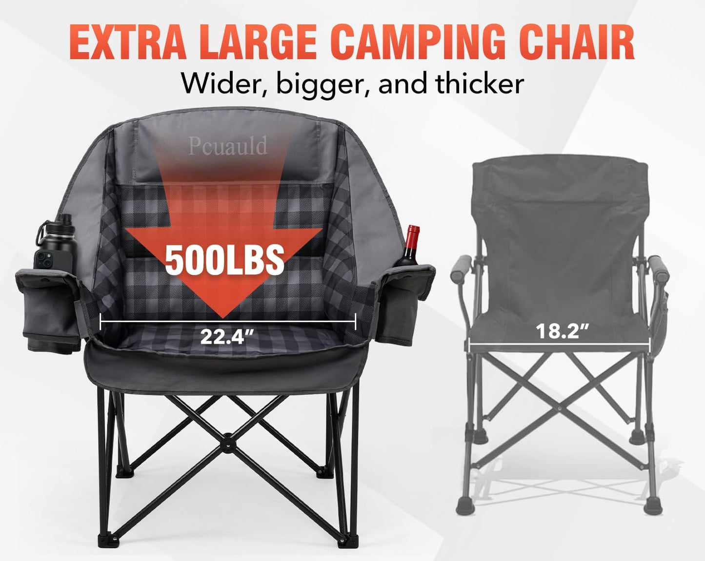 Skiennix Heavy Duty Camping Chairs - 2 Pack XL Padded Folding Chairs with Cup Holder | Supports 500lbs