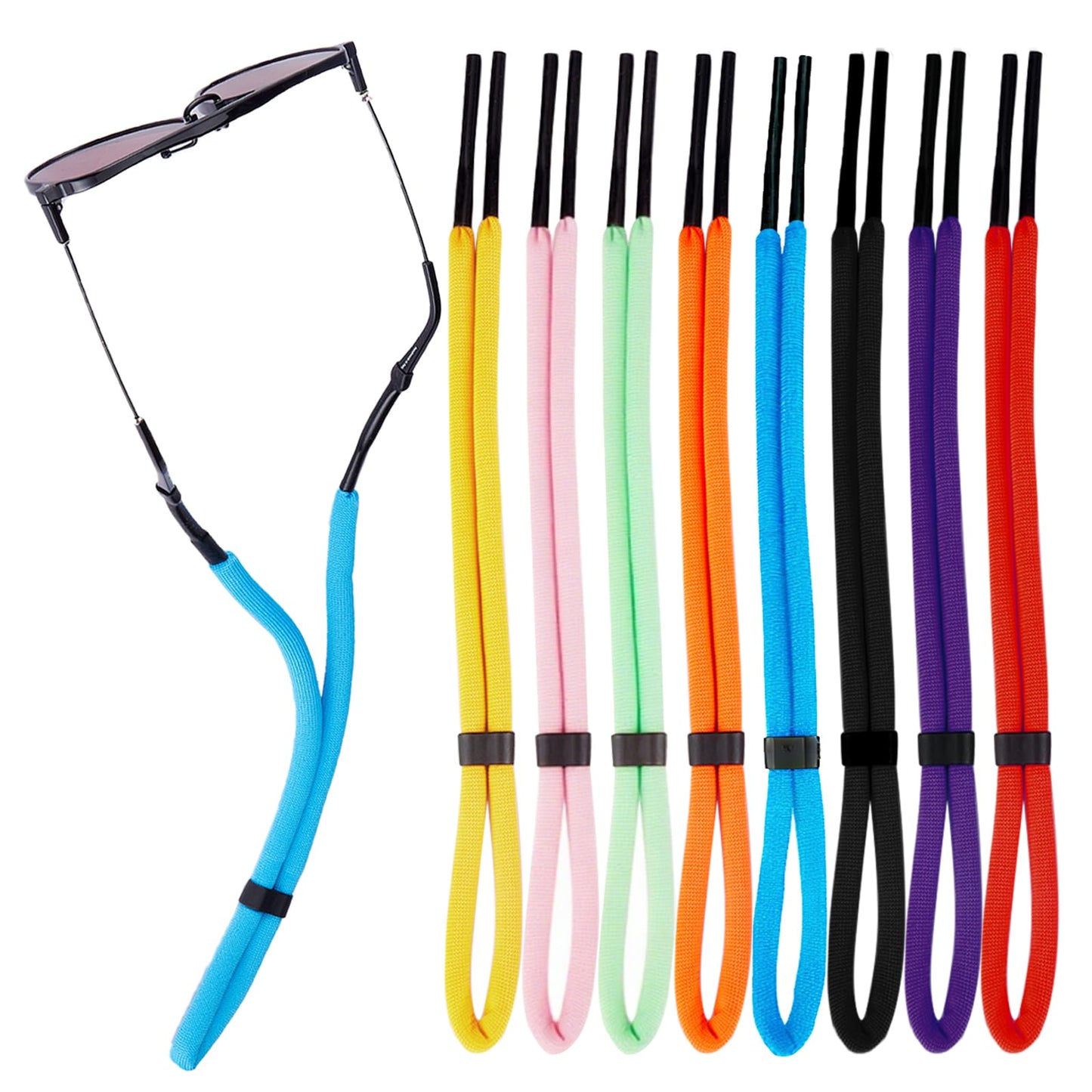 DMwespe 8 Pcs Floating Sunglasses Straps Buoyant Glasses Retainer for Water, Universal Adjustable Floatable Eyewear Lanyard for Boating Kayaking Fishing Paddleboarding Beach Lake Pool