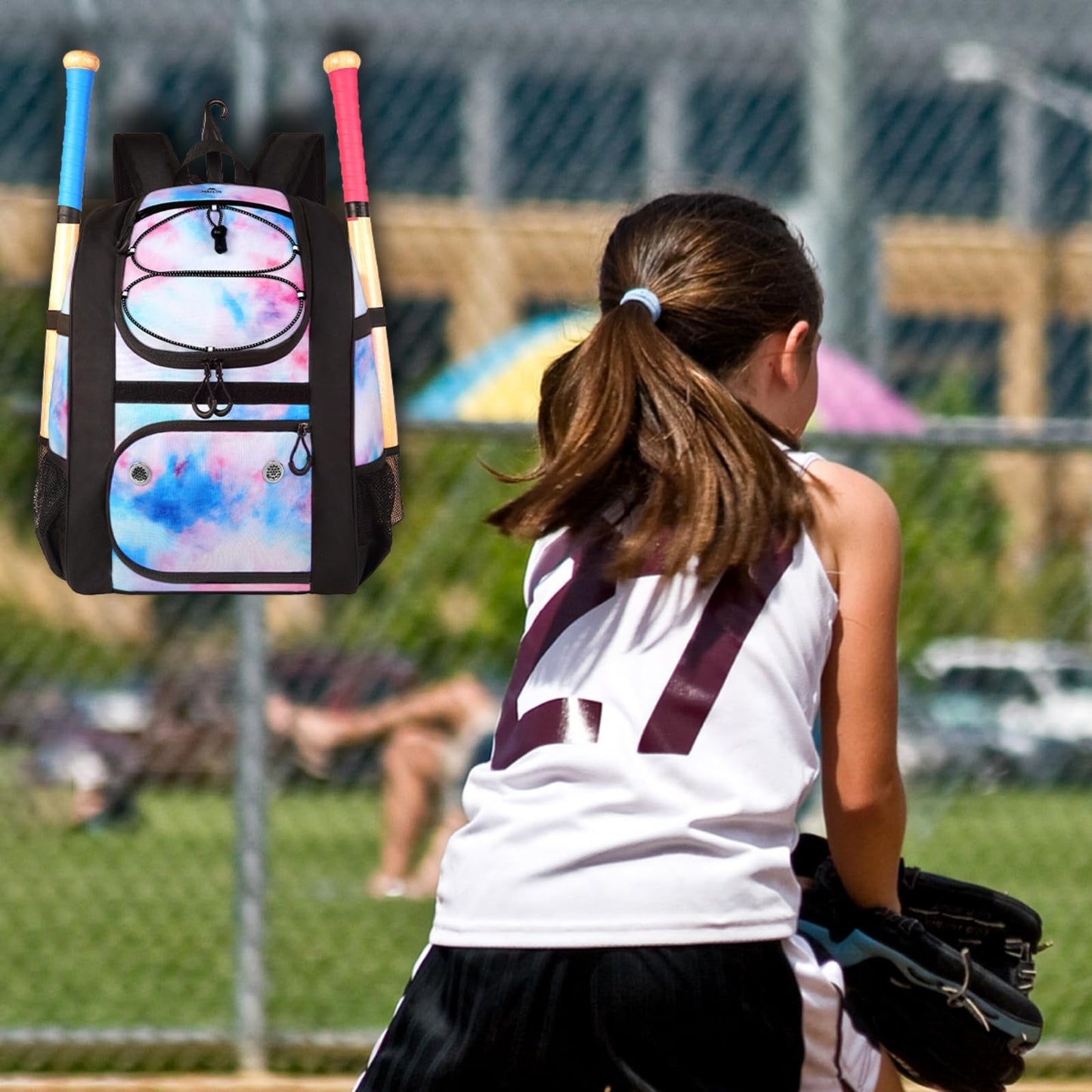 MATEIN Softball Backpack for Girls, Baseball Backpack Equipment Bag with Shoe Compartment, Softball Bat Bag Large Main Compartment Fit Gear & Accessories, Baseball Gifts