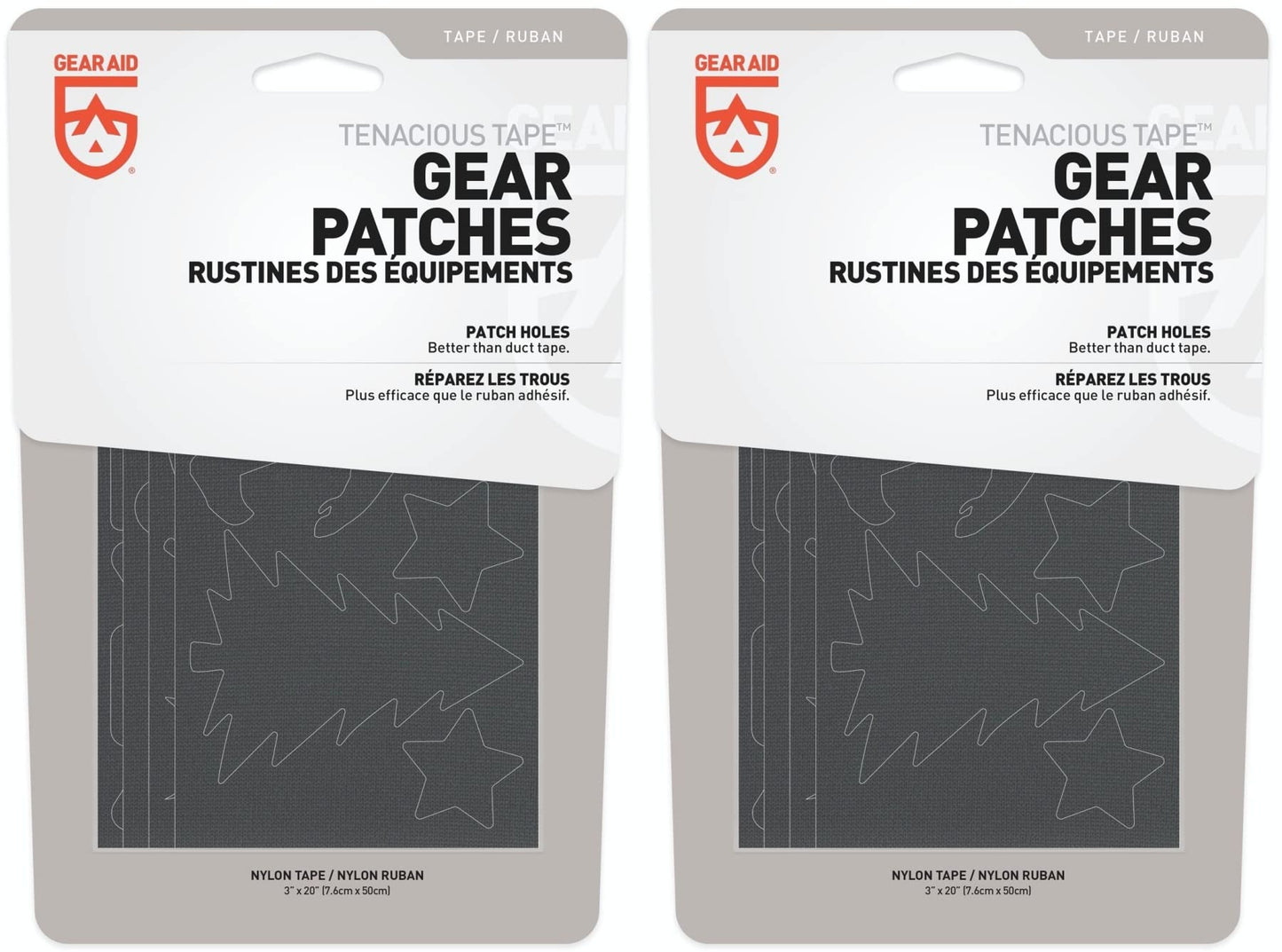 GEAR AID Tenacious Tape Gear Patches for Jacket Repair, Black Nylon, Camping, 3" x 20", 2 Pack