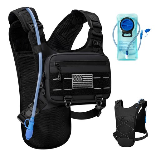 Running Hydration Vest with 2L Water Bladder， Lightweight Adjustable Hydration EDC Chest Pack for Men and Women, Water Backpack for Hiking, Cycling (Black)