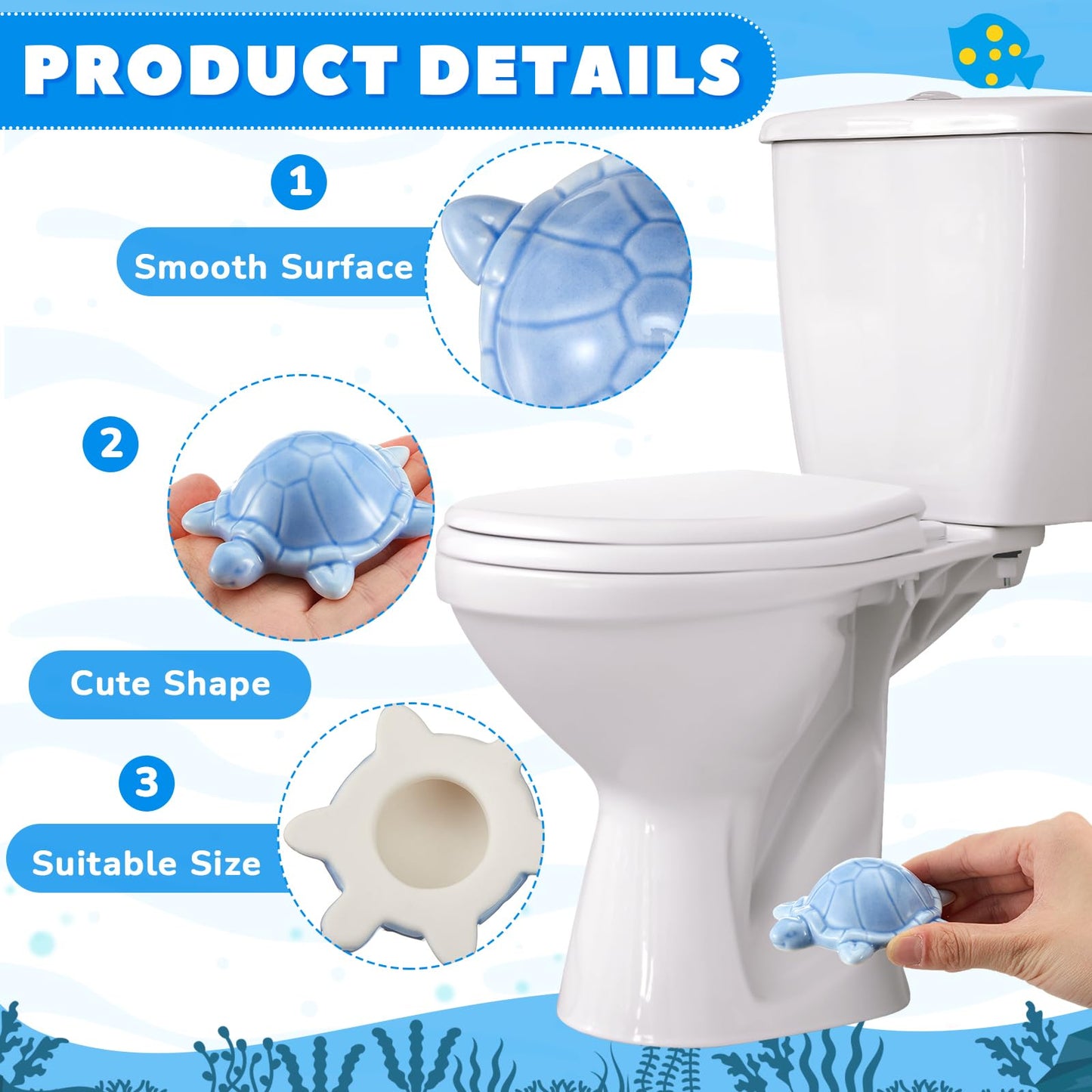 Colingmill 2 Pcs Decorative Toilet Bolt Covers Ceramic Sea Turtle Toilet Bolt Caps Cute Sea Turtle Bathroom Decor Fun Themed Gadgets Easy Installation Replacement Parts