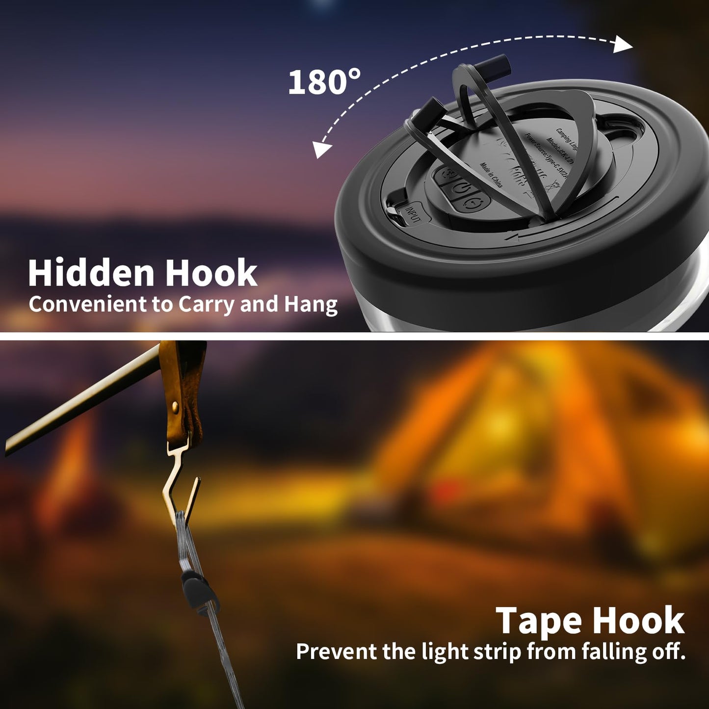 Camping String Lights 32.8FT, 2 in 1 Outdoor Camping Lantern with 14 Lighting Modes, 30s Recovery, IP44 Waterproof, 4000mAh Battery, Portable Camping Lights for Camping, Yard, Festival Decor