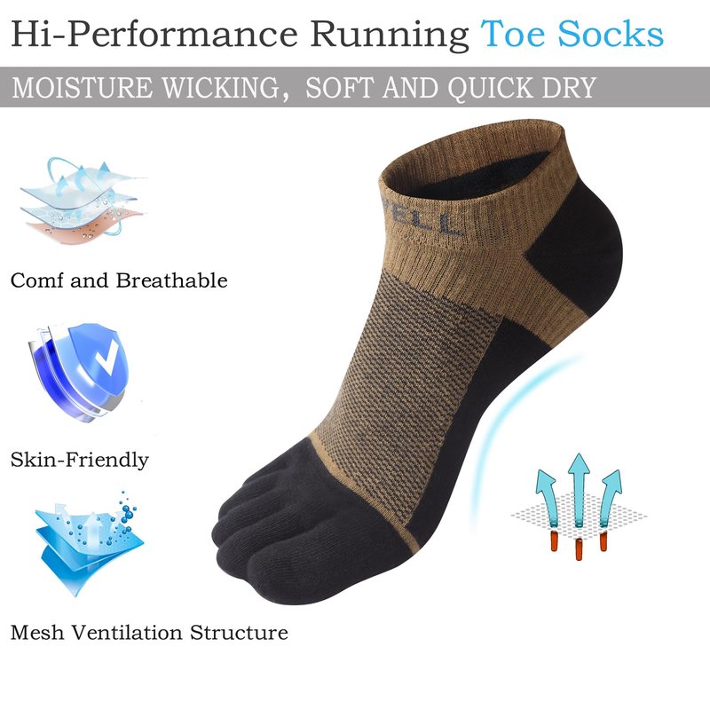 VWELL Toe Socks for Men Women Running Ankle Cotton Five Fingers Design Low Cut Athletic 4 Pairs Size 8-11