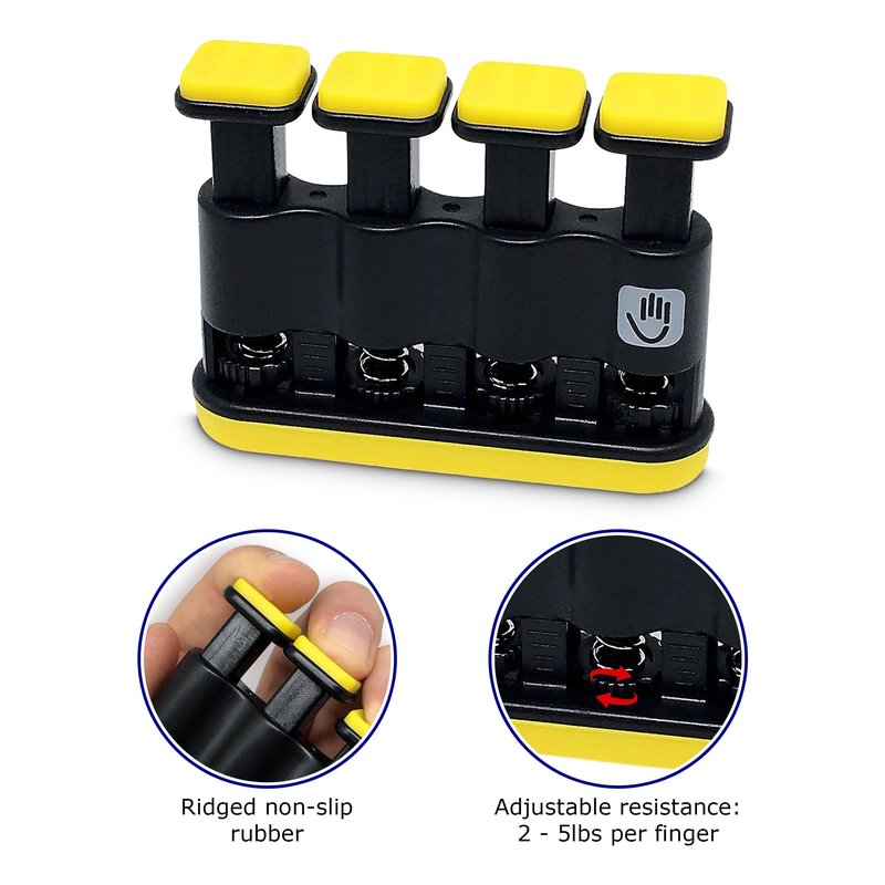 THE FINGER BLITZER - adjustable finger strength trainer and grip exerciser – the ultimate lower resistance hand conditioning rehab and therapy device, practice aid and instrument warm-up tool