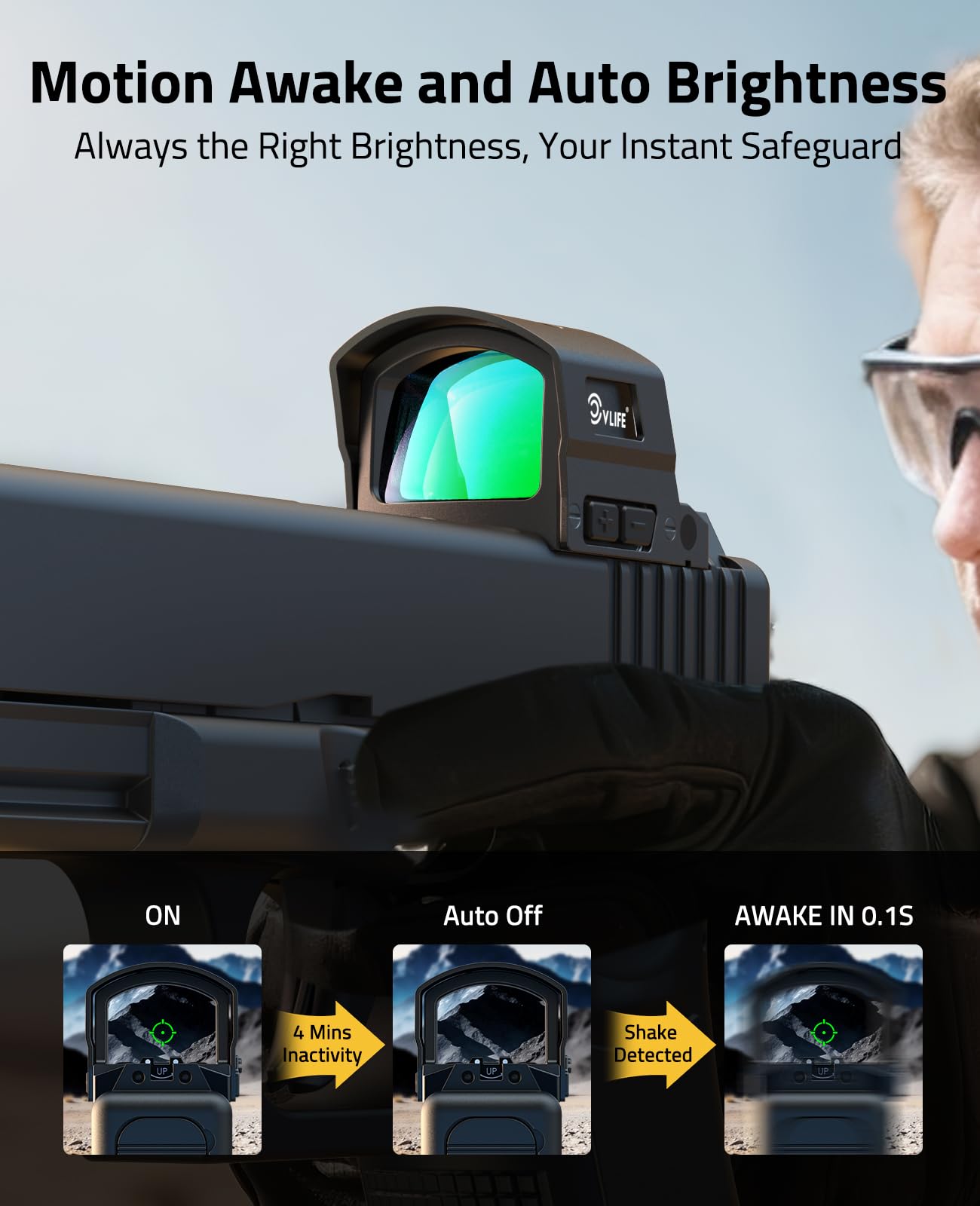 CVLIFE BearMight 5000G Shockproof Auto-Brightness Green Dot Sight for RMS RMSc, 36MOA Circle & 2MOA Green Dot with Hood, Motion Awake Reflex Sight for Compact Pistol, Adapter for MOS/RMR/Picatinny