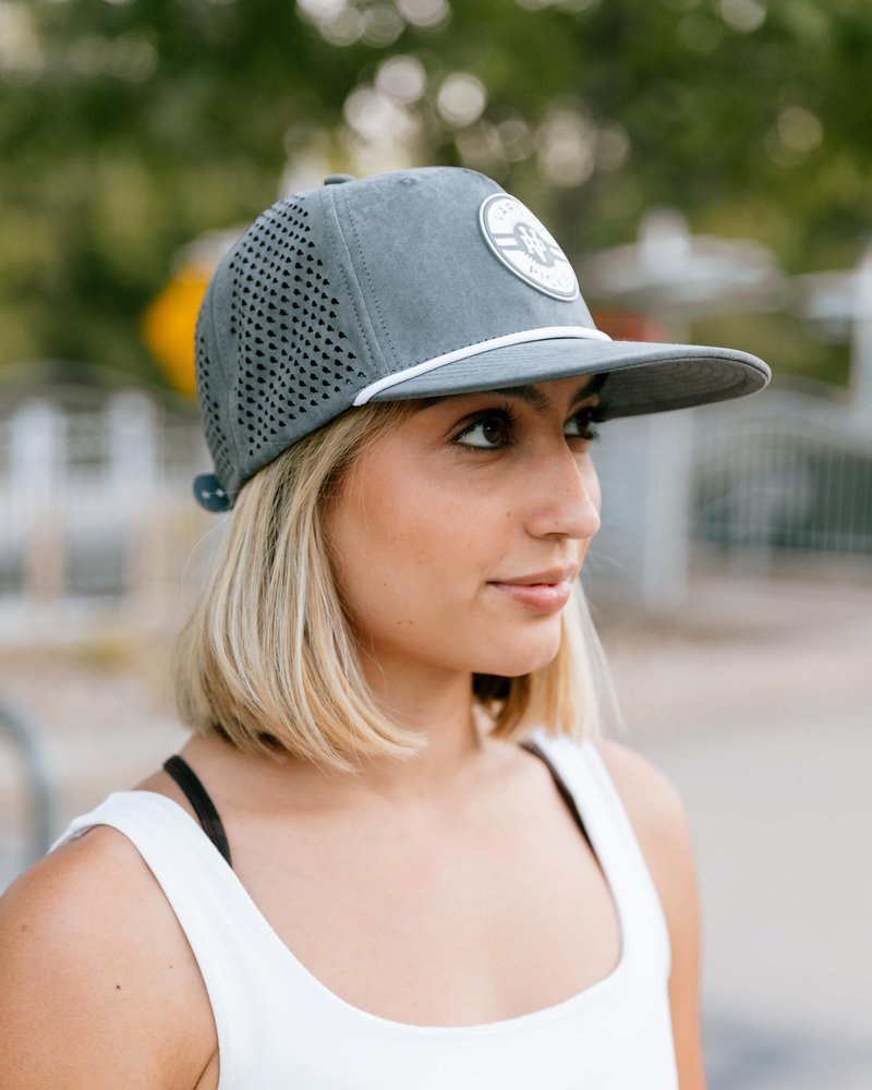 Varsity Pickle Pickleball Hat - Grey Suede Performance Rope Hat with Laser-Cut Paddles - Adjustable Fit - Pickleball Accessories