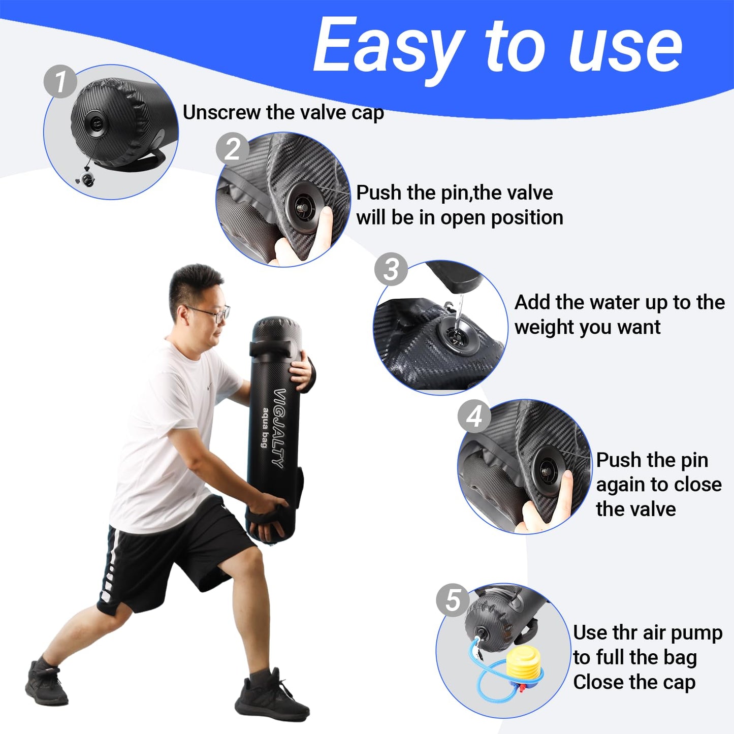 Aqua Bags-Water weight Bag Up to 49lbs - Unstable Core Water Weight Ball, Adjustable Workout Sandbag Alternative for Full-Body Exercise, Portable Stability & Balance Trainer for Instability Training