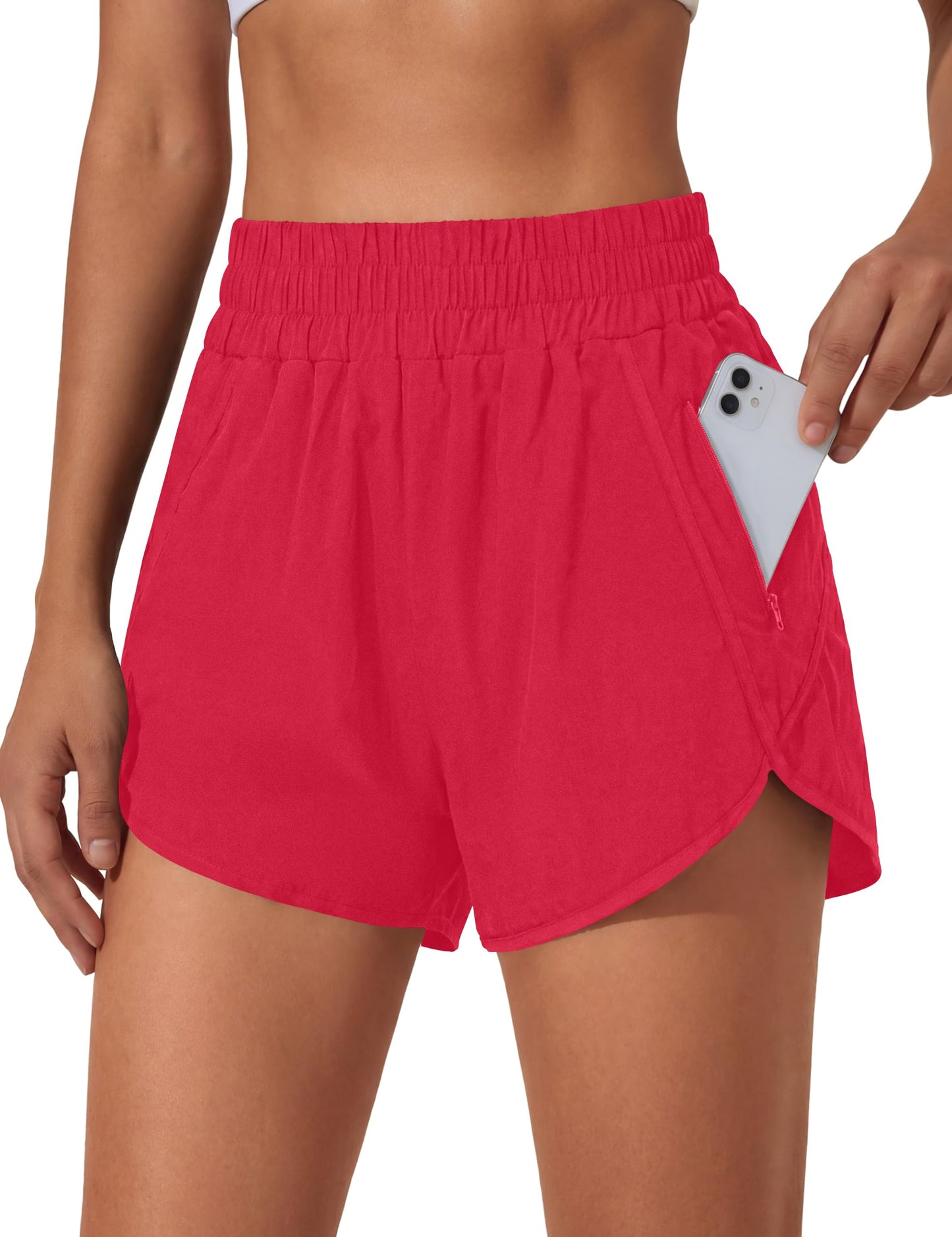 BMJL Women's Running Shorts Elastic High Waisted with Pockets, 2.5" Sporty Workout Quick Dry Athletic Shorts(M,Red)