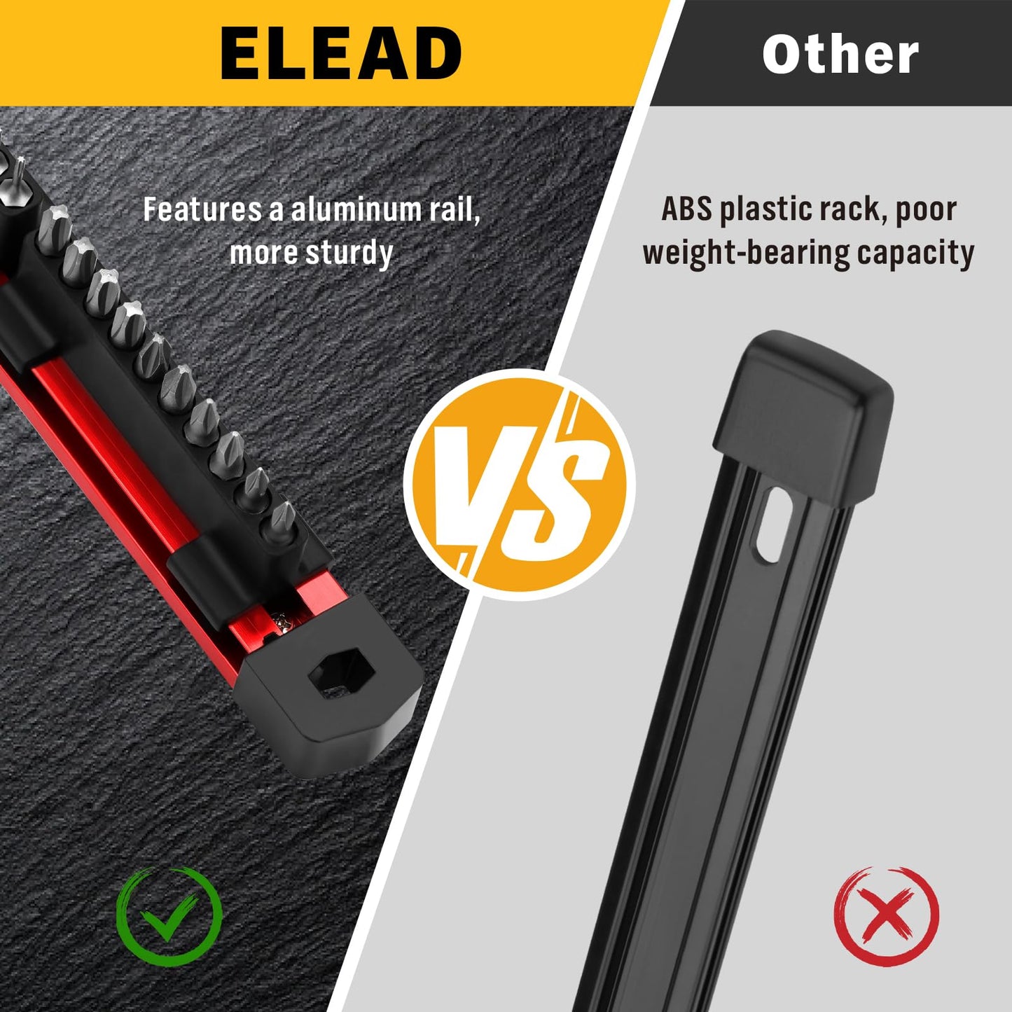 ELEAD 2PCS Magnetic Slidable Drill Bit Holder, 80 Holes Bit Storage with Strong Magnetic Rail, Screwdriver Drill Bit Organizer for Your Specialty(Bits Not Included)