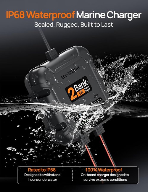 ECO-Worthy 10A Marine Battery Charger - IP68 Waterproof 12V Maintainer for Boat, RV & Car