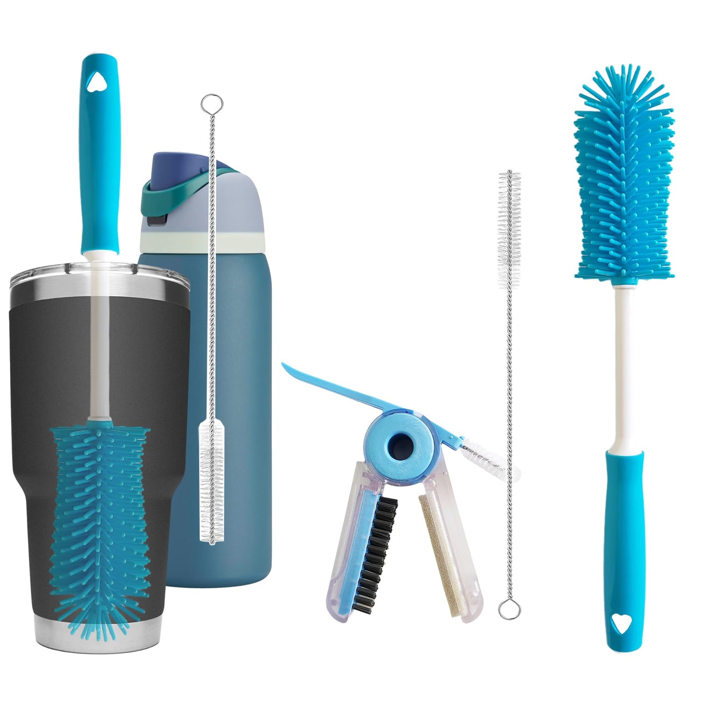 Water Bottle Cleaner Brush Compatible with YETI 20oz/32oz/40oz Tumbler, Multifunctional Bottle Brush with Straw Cleaner Brush for Owala 24oz/32oz/40oz, Cleaning Kit for Stanley Tumbler Cup Accessories