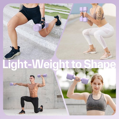 Adjustable Dumbbell Set of 2: Sportneer 4 in 1 Free Weights Dumbbells Set for Women, Hand Weights for Women at Home, Each 2lb 3lb 4lb 5lb Weights with Soft Rubber Handle for Home Gym Exercise Training (Aura Lavender)