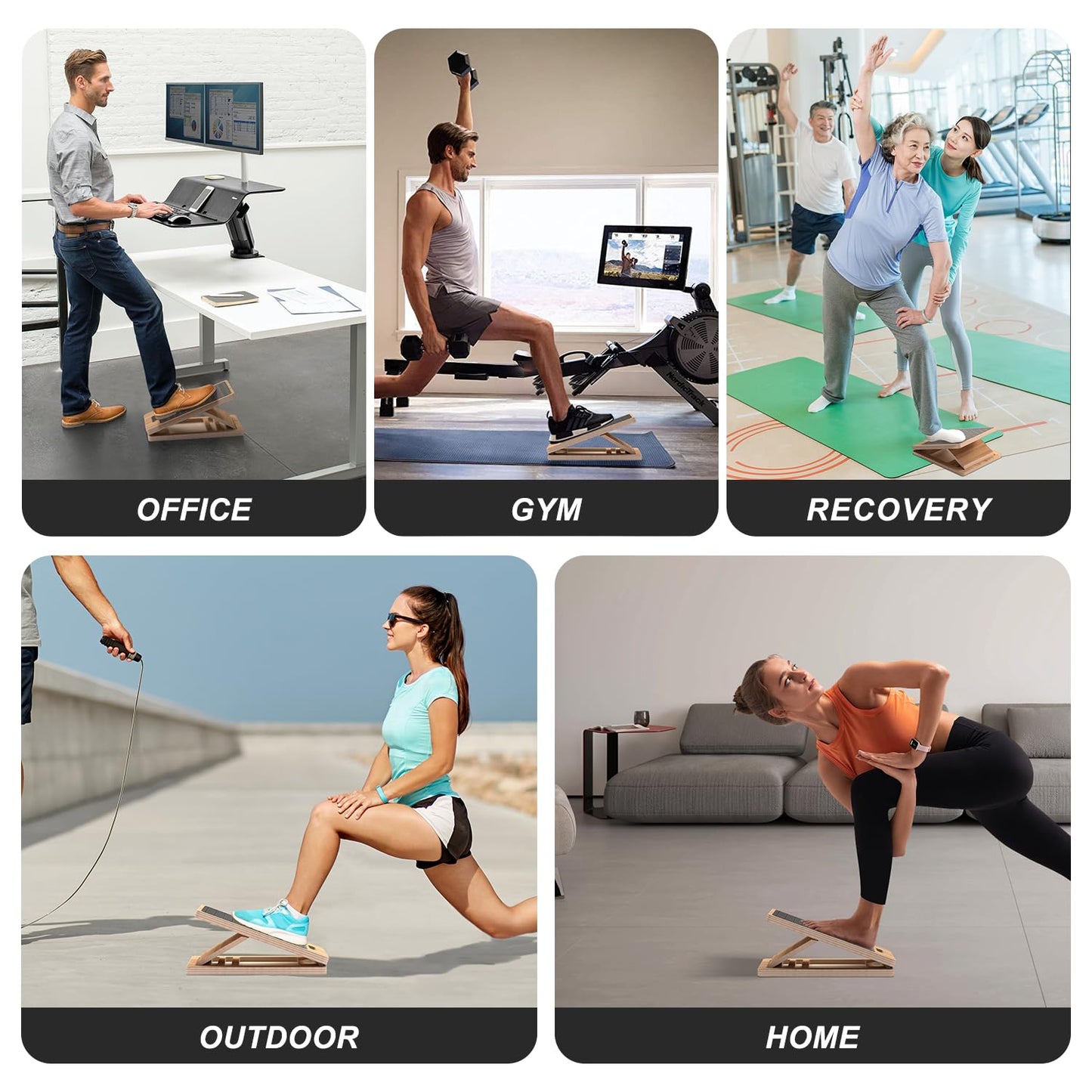 Wooden Slant Board for Calf Stretching, Adjustable Portable Wooden Incline Board with Training Guide, 300 lb. Load Capacity, Physical Therapy Equipment for Legs, Knees, Heels and Ankles