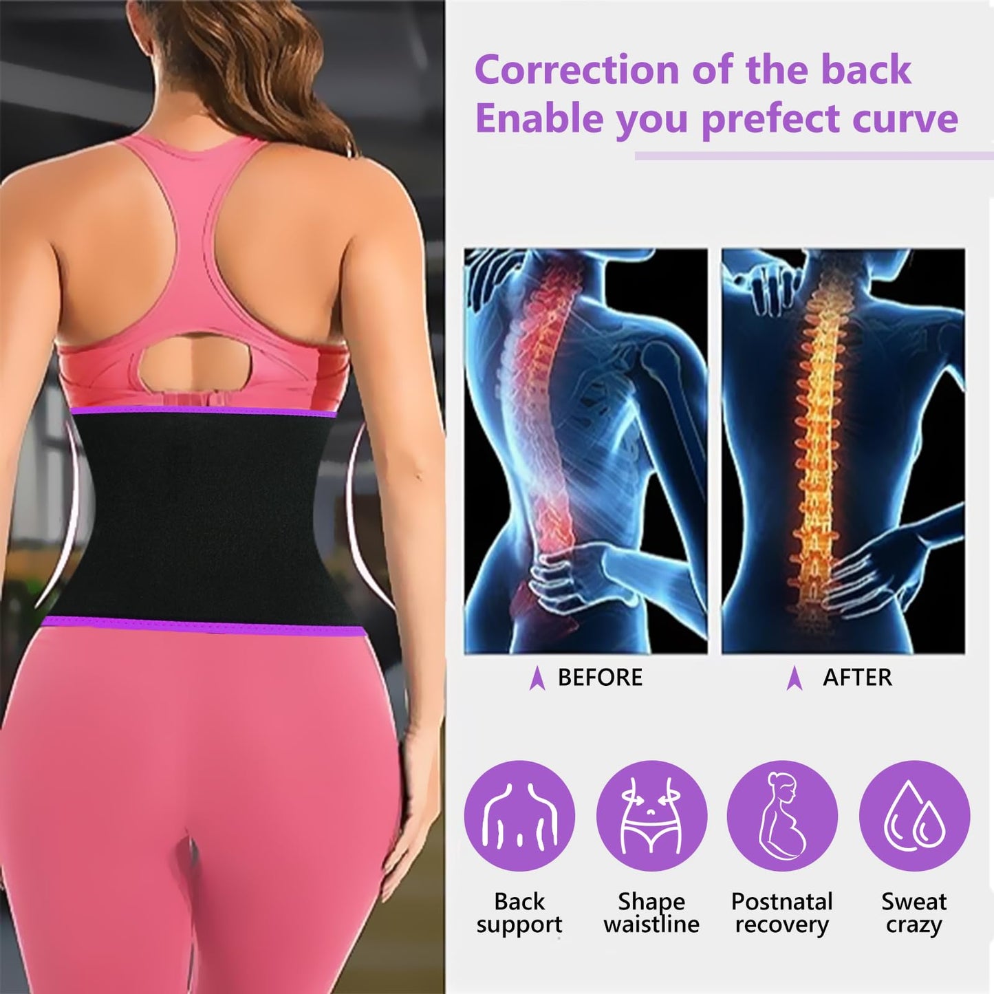 AMZBOSS Waist Trainer for Women Lower Belly Fat, Waist Sweat Band for Women, Belly Band Sweat Belt, Body Shaper, Stomach Wrap (Purple,X-Large)