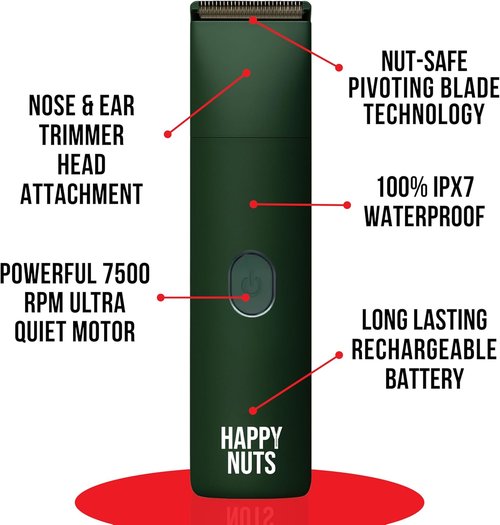 HAPPY NUTS Lumberjack 2.0 Men's Electric Body & Groin Hair Trimmer - Waterproof & Rechargeable Grooming Kit | Quiet Motor, Green