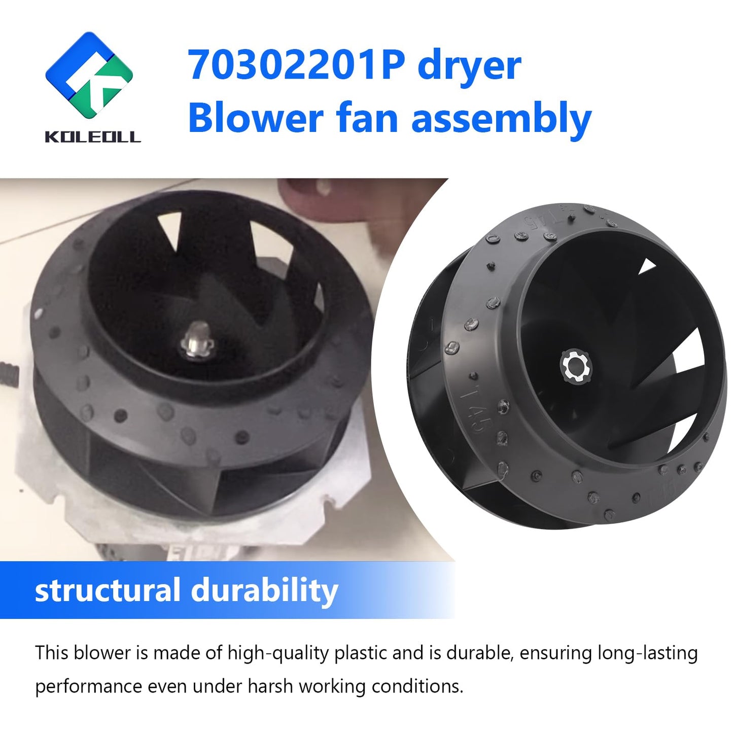 70302201P Blower Fan Assembly for Speed Queen, UniMac, Huebsch, and Ipso Dryers. Replaces 70302201, TU21755, Compatible with T45 Dryer, 9.51 OD PKG