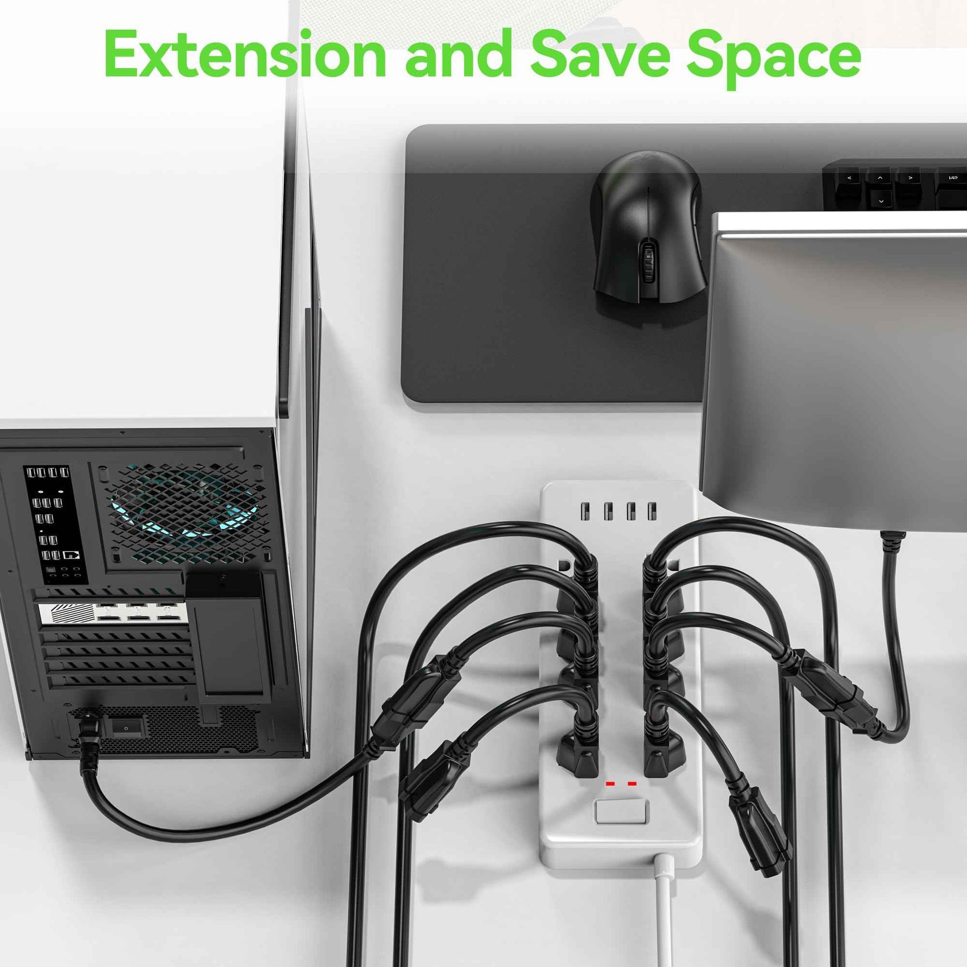 Power Extension Cord 1FT/12Inch(10 Pack), Short 3 Prong Electric Extension Cable Outlet Saver, Single Outlet, Heavy Duty, Waterproof, Flexible, 16 AWG, 13A 125V, Extender Wires with 15 Cable Ties