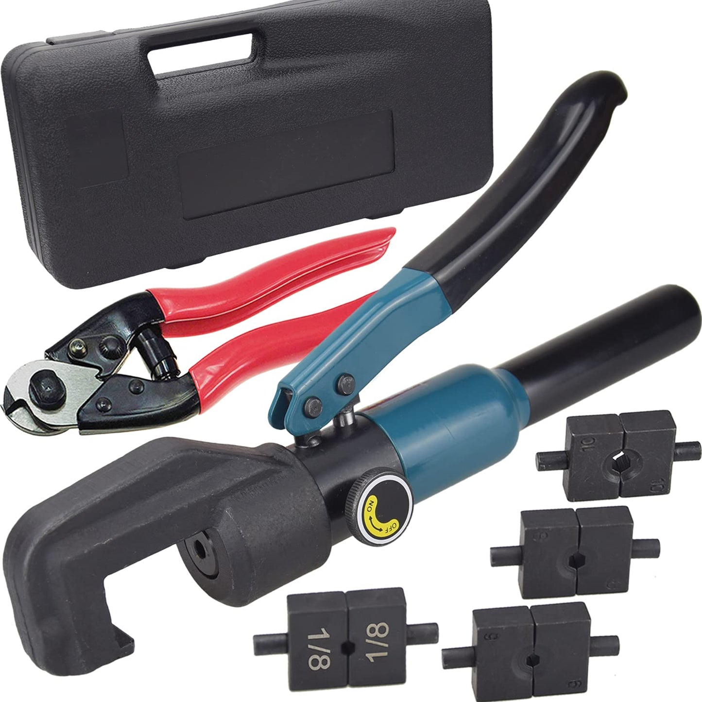 Lulultn Custom Hydraulic Crimper Tool for 1/8 Stainless Steel Cable Railing Kit Hardware System Fittings, with Cable Cutter