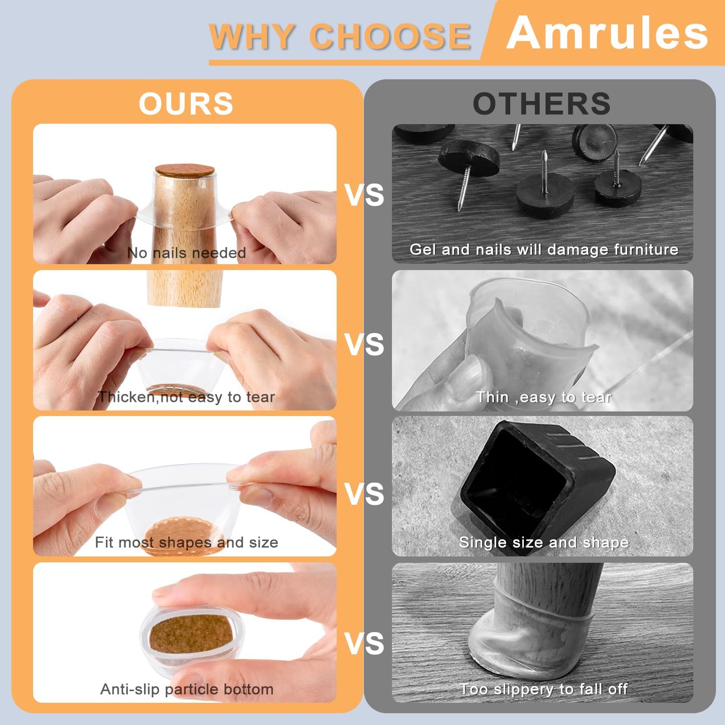 Amrules 36Pcs Round Chair Leg Floor Protectors, Silicone Chair Feet Caps to Protect Tile Floors, Felt Pads Furniture Leg Caps Covers from Scratches and Noise (Brown,Large Fit: 1.3"-2")