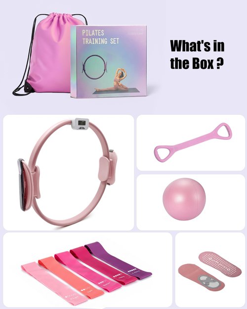 Pilates Essentials Kit for Women – Pilates Ring with Counter, Home Pilates Workout Kit with 14" Pilates Ring & Ball Set, Resistance Bands and Grip Socks – Ideal for Beginner Home Workouts