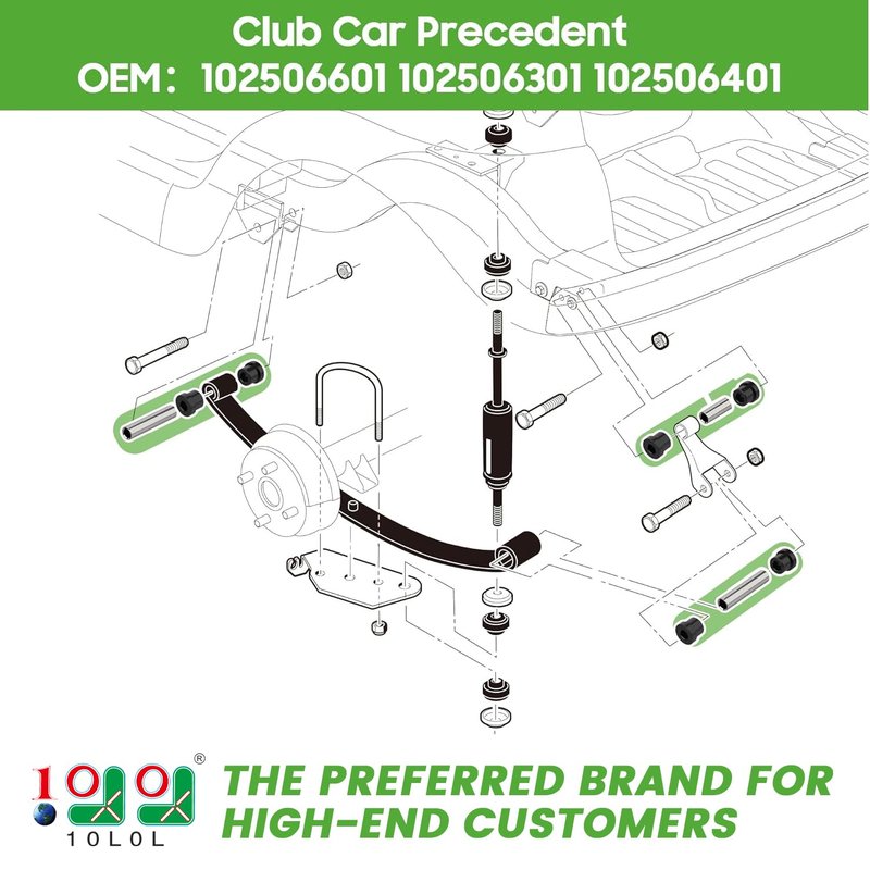 10L0L Golf Cart Rear Leaf Springs & Shackles Bushing Sleeve Kit Compatible with Club Car Precedent 2004-up Golf Cart Models, OEM# 102506601 102506301 102506401