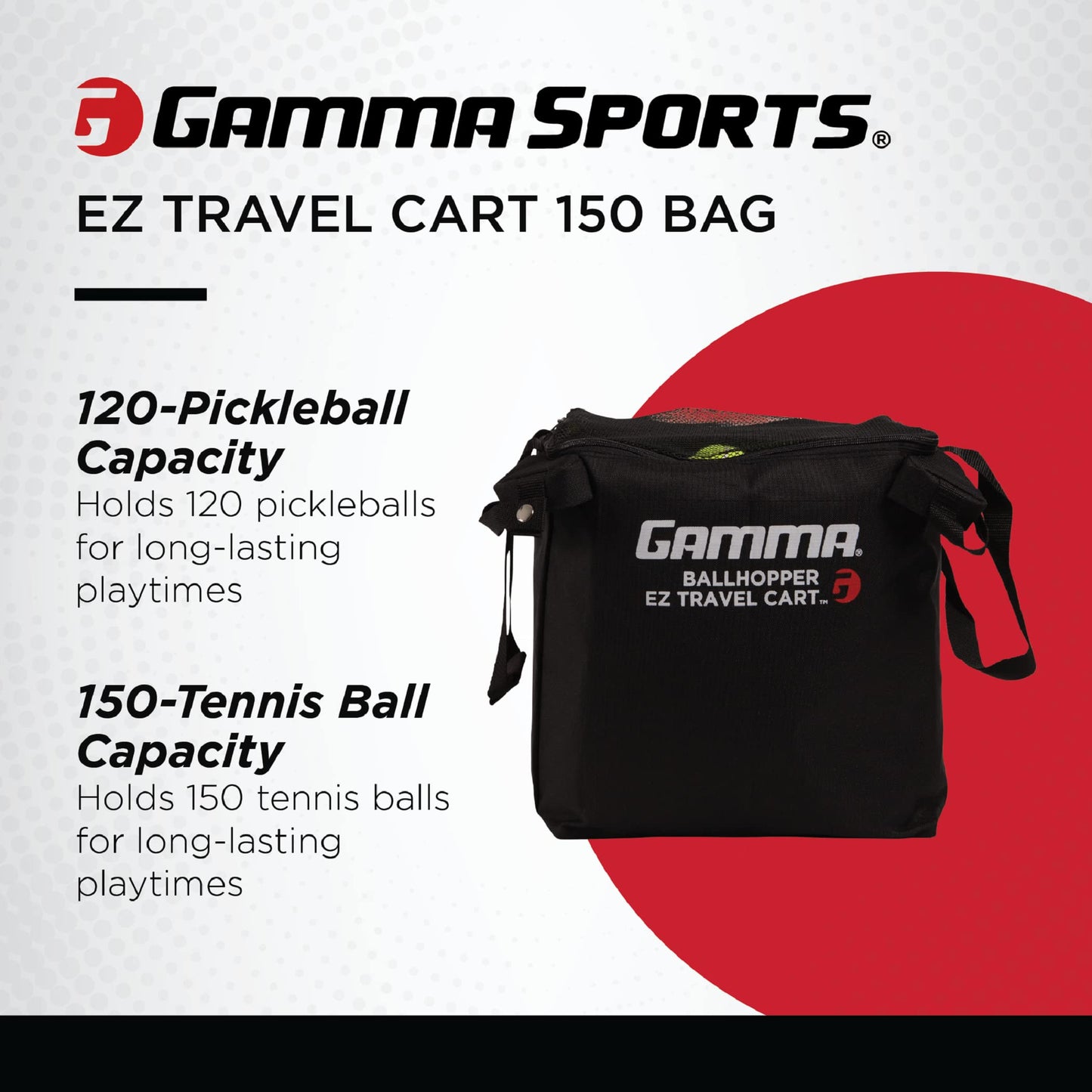 GAMMA Sports EZ Travel Cart, Tennis & Pickleball Hopper, Padel, Portable Compact Design, Sturdy Lightweight Construction, EZ Bags, 150 or 250 Capacity, Premium Carrying Case Included