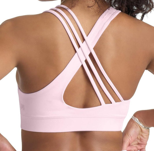 POPSUGAR Sports Bra for Women, Criss-Cross Back Padded Strappy Yoga Bra Workout Tops with Medium Support and Removable Cups Blossom, Medium