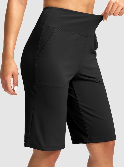 G Gradual Women's Bermuda Shorts - High Waisted, Knee Length with Pockets | Casual Stretch Shorts for Summer