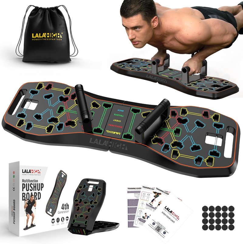 LALAHIGH Push Up Board,36 in 1 Home Gym Equipment with Ab Roller Wheel & Resistance Bands, Portable Foldable Workout Board for Full Body Strength Training Men Women,Gift for Boyfriend