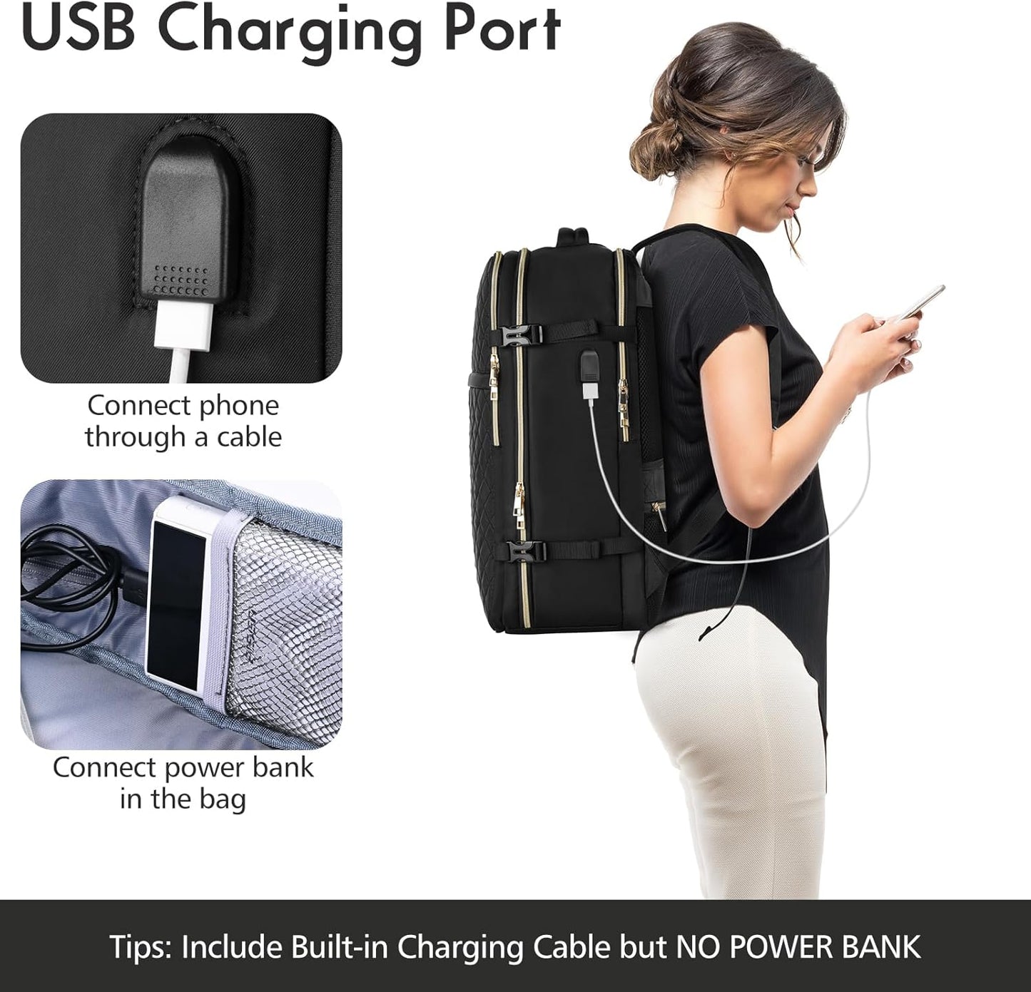 MOMUVO Travel Backpack - Airline Approved Carry-On for Women | 15.6" Laptop, USB Charging, Black