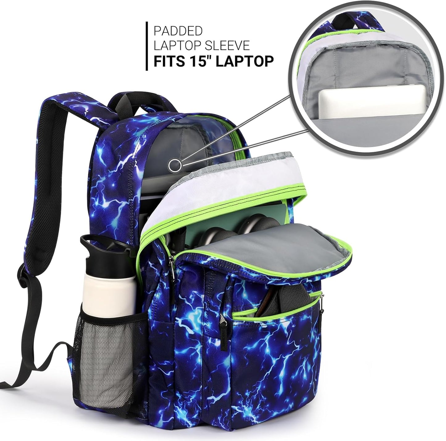 ZORFIN 26L Water Resistant Backpack for College & Travel - Blue Lightning Design