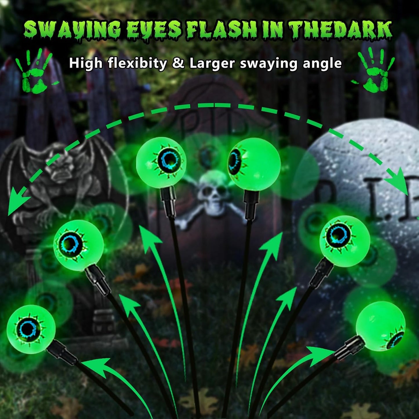 36 LED Solar Eyeball Lights - 6 Pack Halloween Outdoor Decorations, Waterproof Firefly Lights for Pathway & Garden