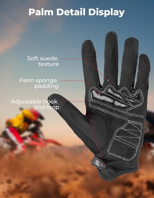 KEMIMOTO Dirt Bike Gloves - Touchscreen Silicone Protection for Men | Ideal for Off-Road & On-Road Riding