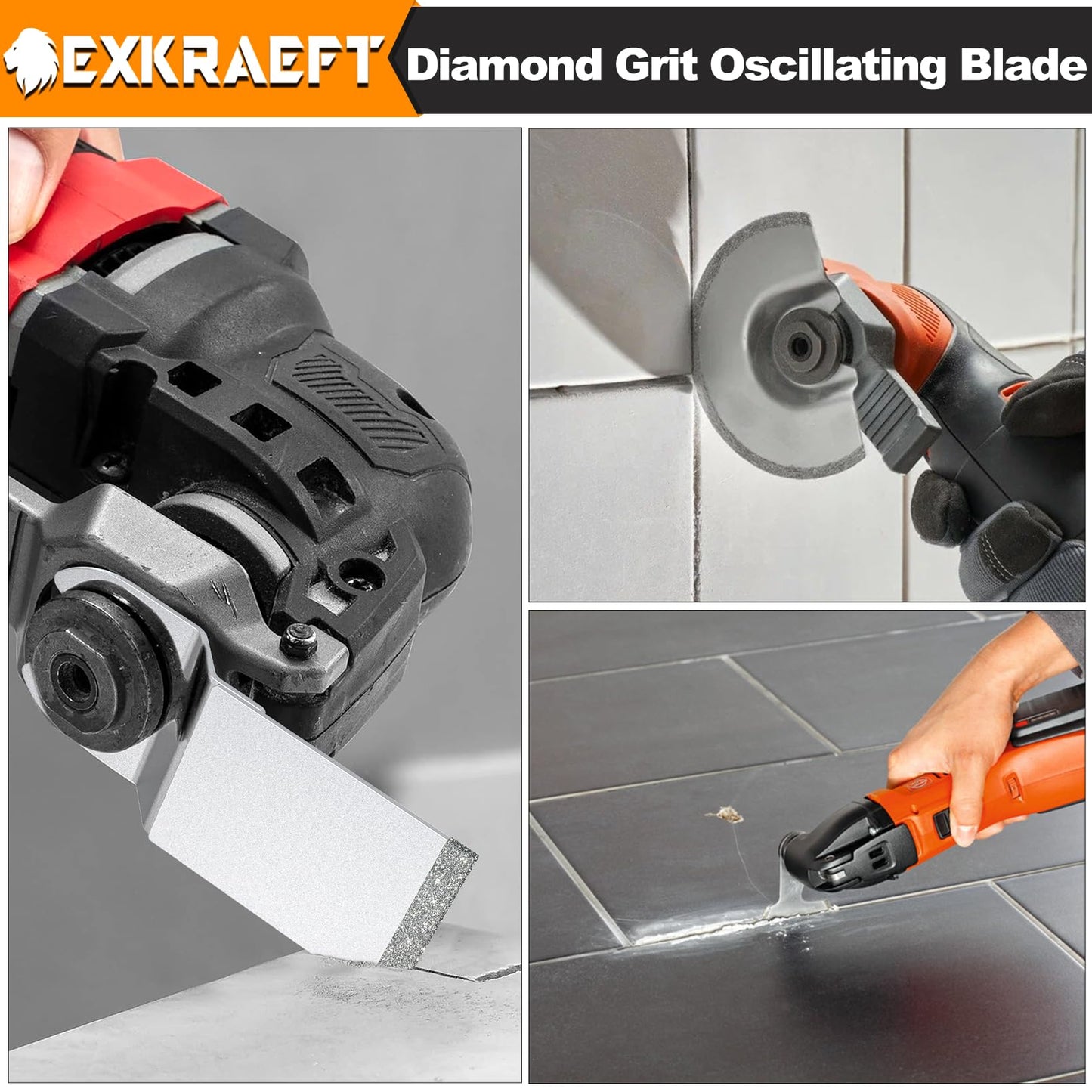 EXKRAEFT 5 PCS Grout Remover Tool Blades for Grout Removal Tile Mortar Concrete Masonry, Multi Tool Grout Removal Blade, Diamond Oscillating Tool Blades Fit Dewalt Milwaukee Ryobi Rockwell Fein