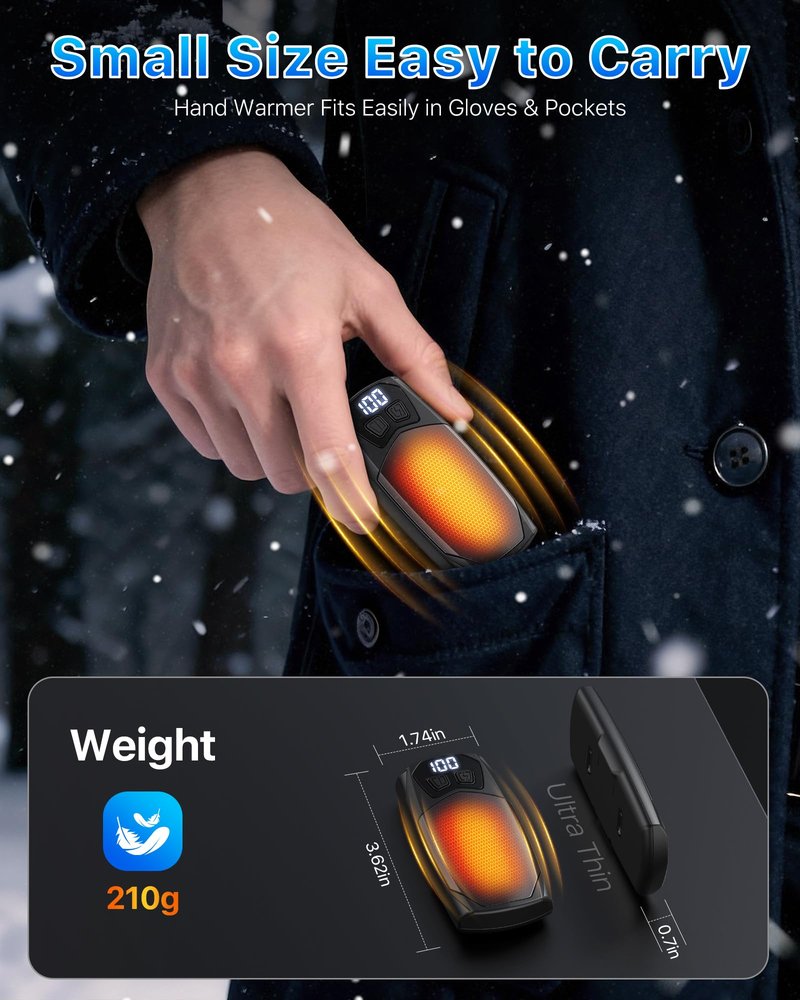 Kesguar Hand Warmers Rechargeable 2 Pack - 6000mAh Electric AI Handwarmers, LED Display & 5-Level Heating, 20Hrs Long Lasting, 2-in-1 Portable Heater, Gifts for Valentine's Day/Golf/Hunting