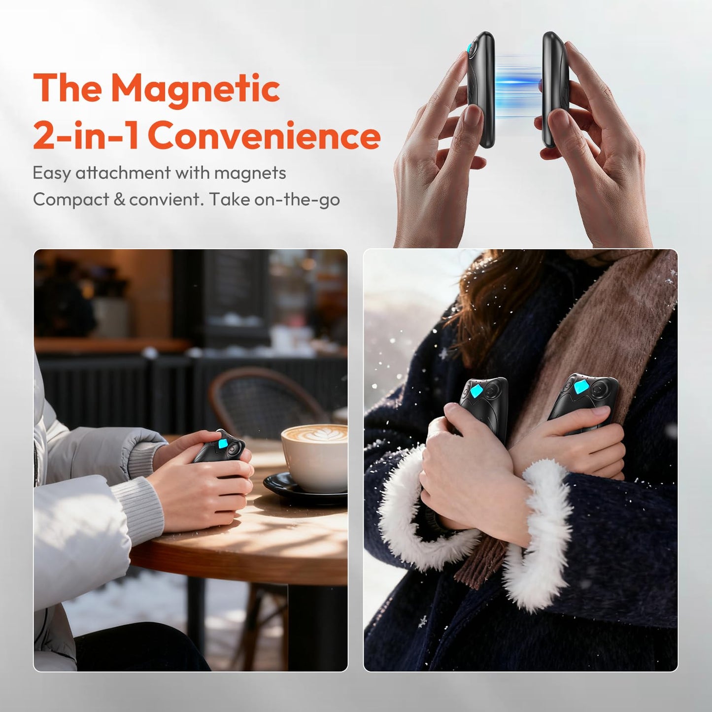 Magnetic Hand Warmers Rechargeable 2 Packs, 14000mAh Electric Hand Warmer with Charging Case, Up to 60H Heating, 3 Heat Settings, Ultra Slim Portable Pocket Heater for Outdoor, Valentine's Day Gifts