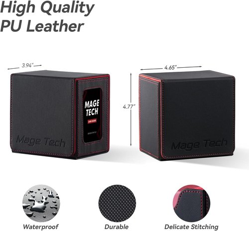Mage Tech Card Deck Box for MTG Commander - Patented Design for 100 Double-Sleeved Cards | Black/Red