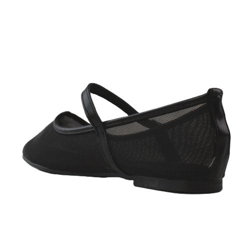 RF ROOM OF FASHION Women's Mary Jane Strap Mesh Ballet Flats Dressy Casual Comfortable Slip on Ballerina Shoes (Black-D1, Size 8.5)