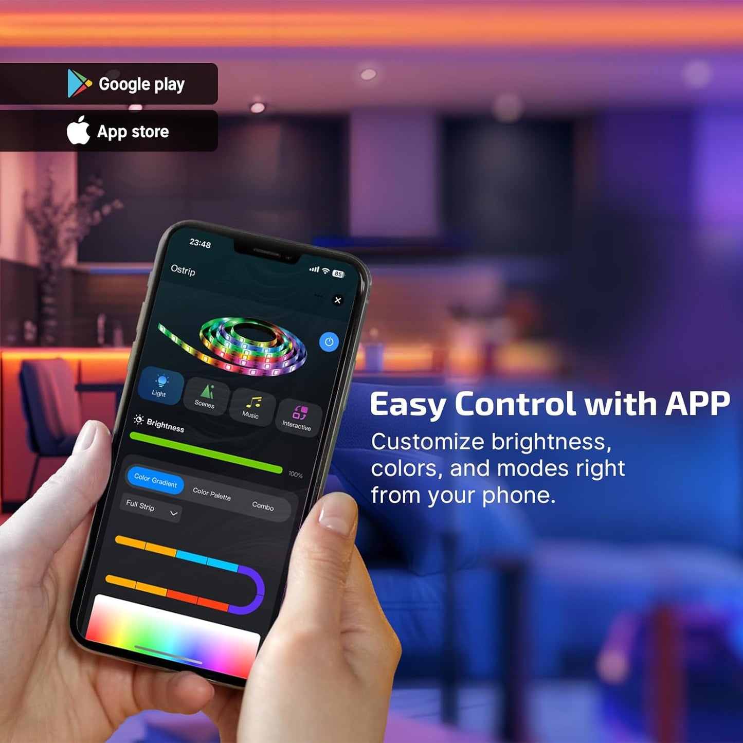 OLIGHT Ostrip RGB LED Strip Light - 16.4ft Smart App Control & Music Sync for Bedroom, Gaming, Home Decor