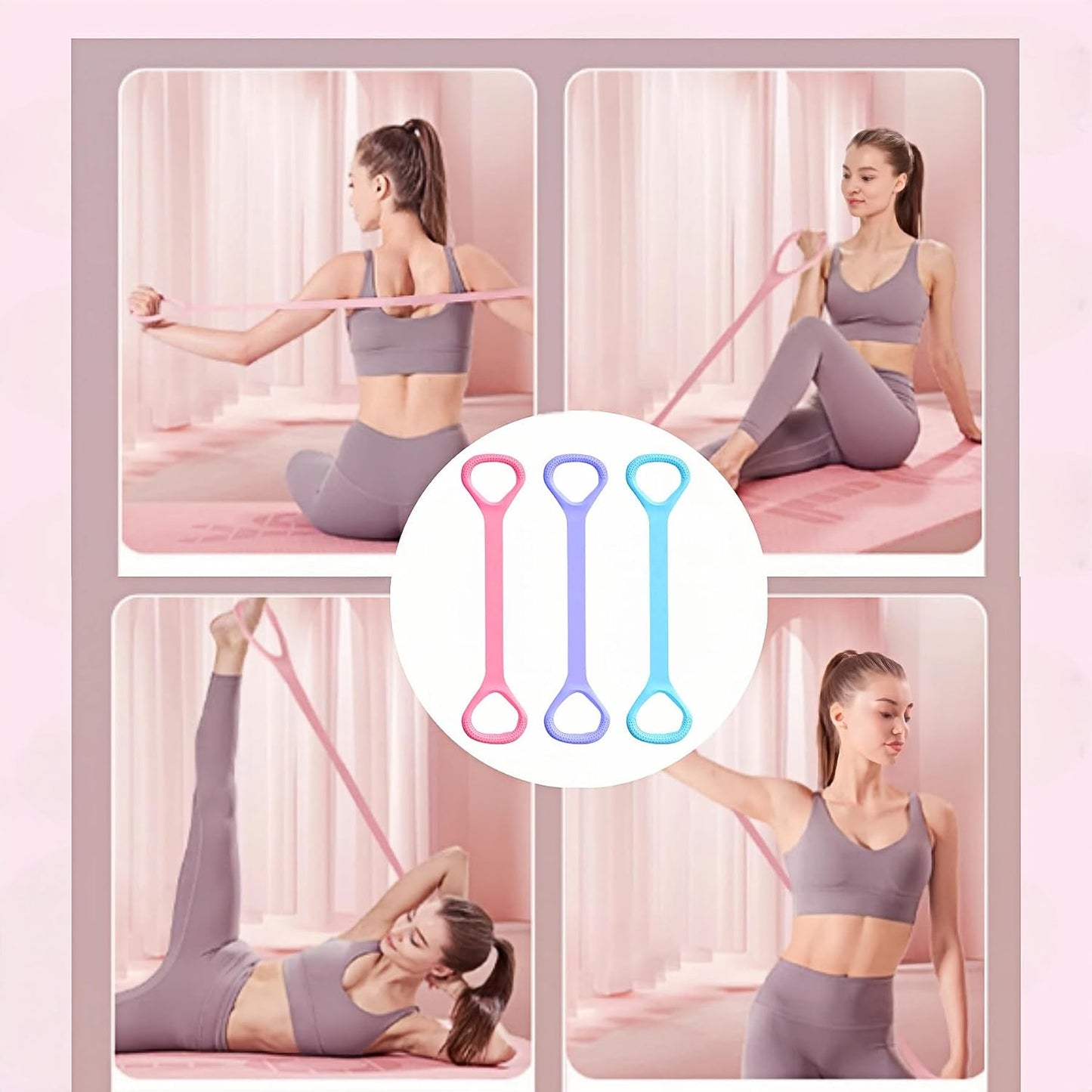 Skiennix 3pc Figure 8 Resistance Bands - Versatile Elastic Stretch Bands for Fitness & Yoga