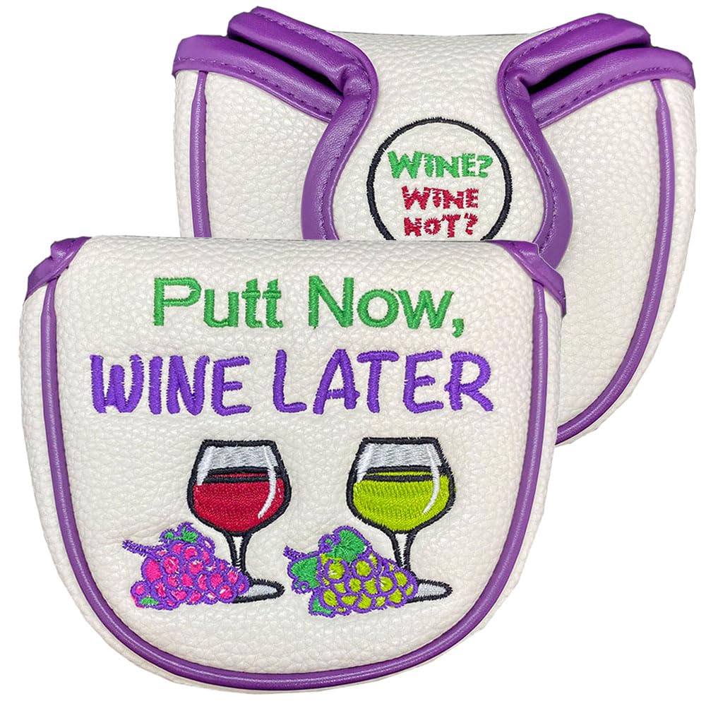 Giggle Golf “Putt Now Wine Later” Golf Club Headcovers. Blade, Mallet & Hybrid Covers. Wine Lover Golf Accessories - Women’s & Men’s Novelty Headcovers. (for Mallet)