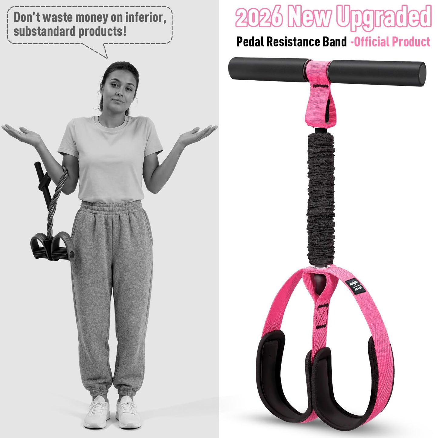 NTIUYOT Pedal Resistance Band with Handle, Upgraded Durable Thickened Latex Tubes and Soft Foam Fabric Foot Pedal, Sit Up Exercise Equipment for Abdomen, Waist, Arm, Core/ABS, Leg, Physical Therapy