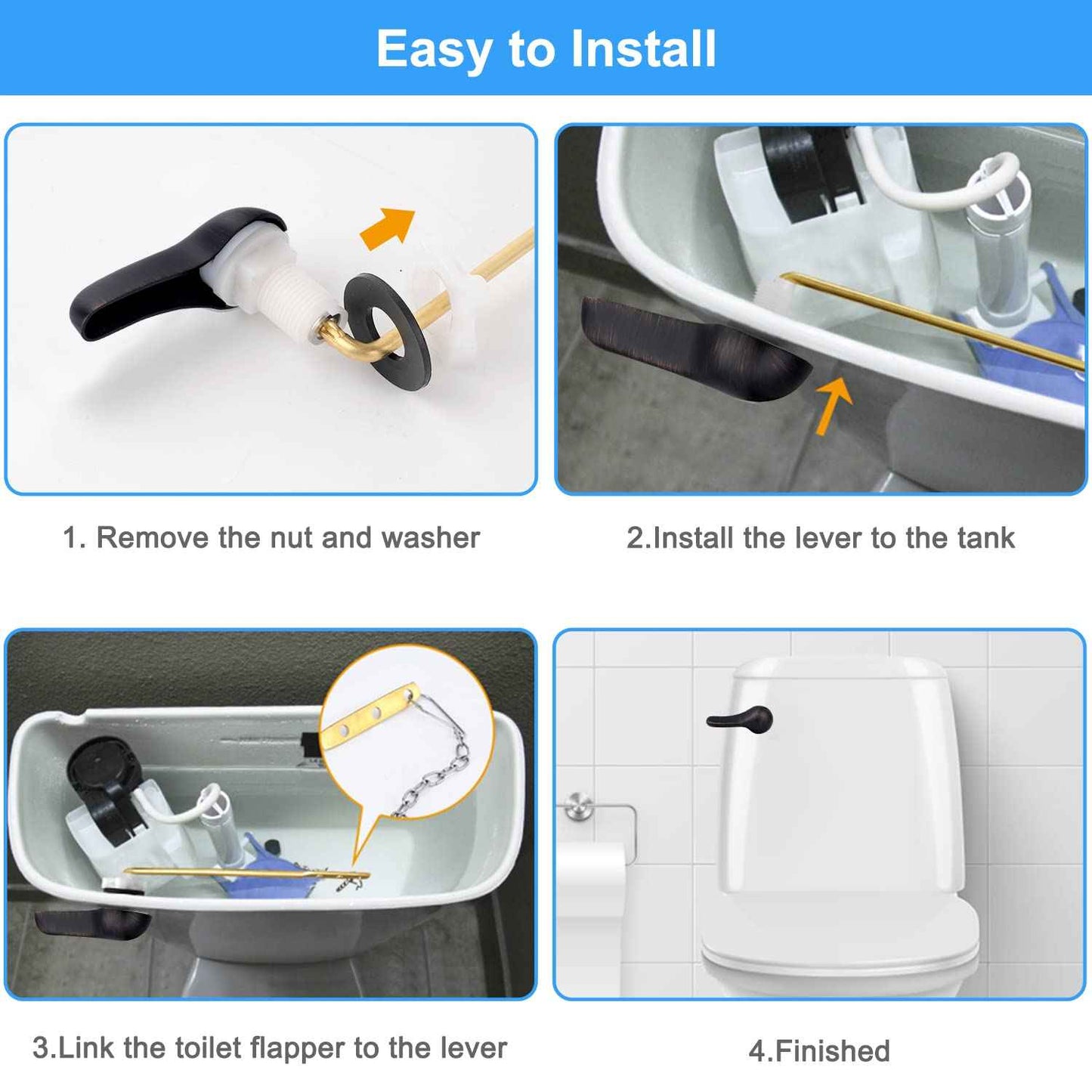 iFealClear 2 Pack Toilet Handle Replacement Kit, Universal Front Mount Tank Flush Lever Replacement, Solid Brass Trip Lever Fits Most Toilets, Oil Rubbed Bronze