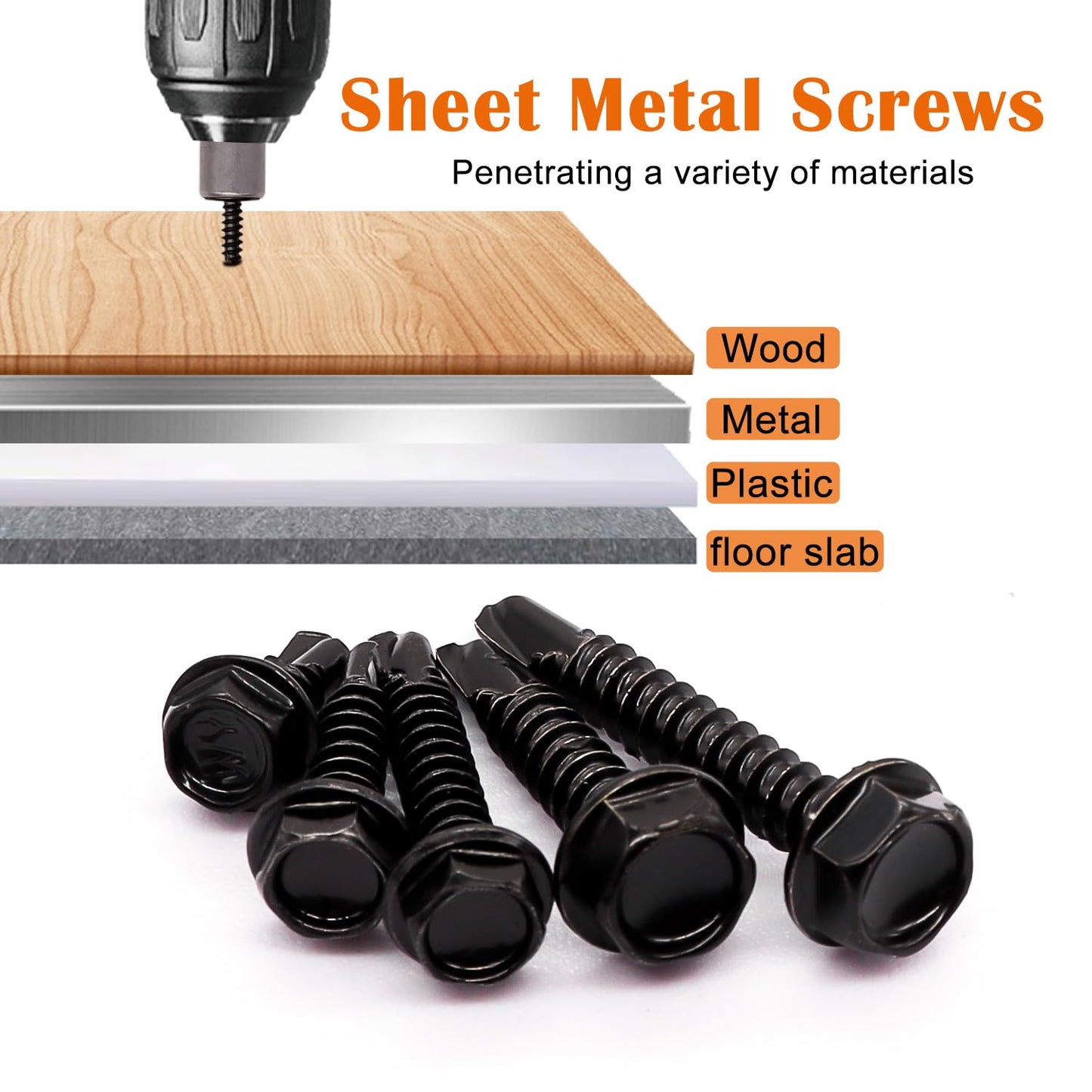 weideer 165pcs #8#10 Self Tapping Screws, Sheet Metal Screws, 410 Stainless Steel Black Hex Washer Head Quick Tapping Screw #8 1/2" 3/4" 1" #10 3/4" 1-1/4" K-G106