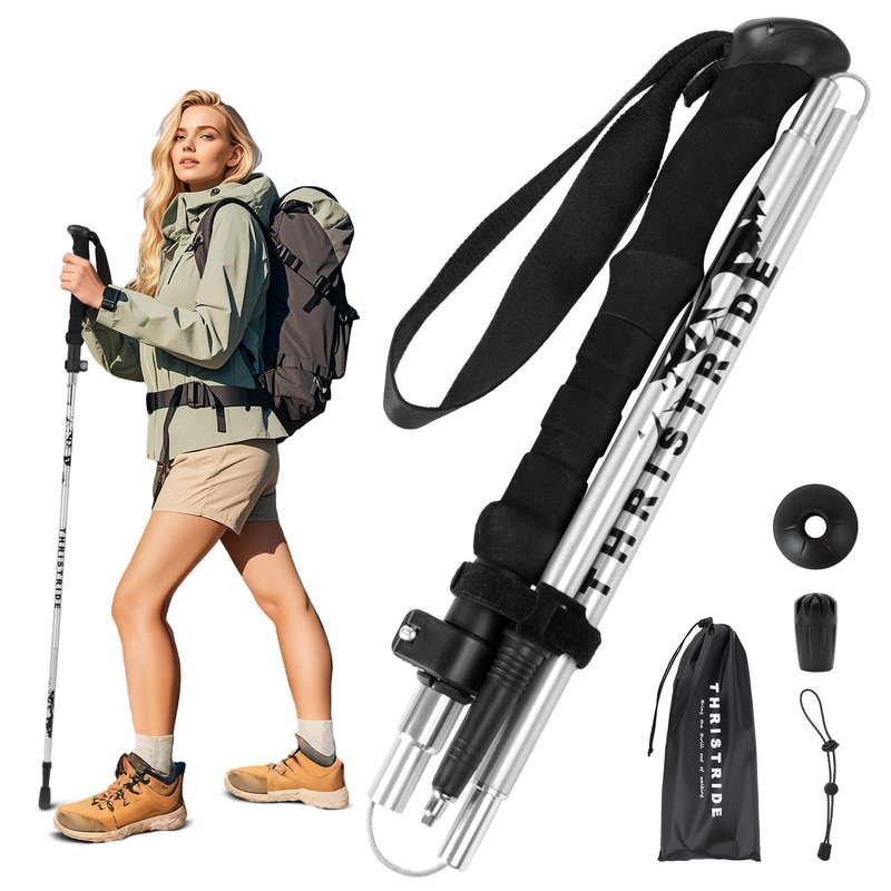 THRISTRIDE Collapsible Trekking Pole - Lightweight Aluminum Hiking Stick for Men, Women & Seniors | Adjustable Walking Stick for Hiking, Camping & Outdoor Activities (Single Pole)